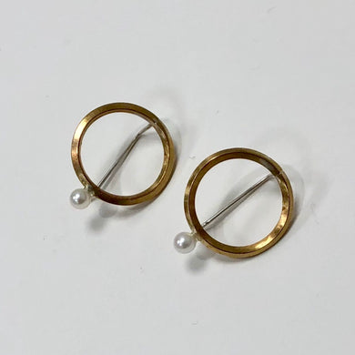brass ring earrings w/pearl drop, Caitlin Clary